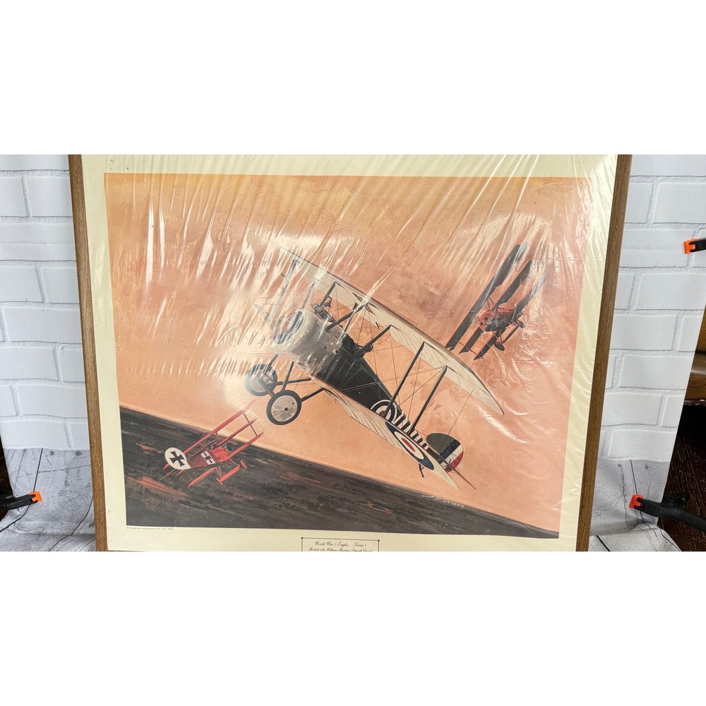 Vintage 1969 WWI Eagles J.B. Deneen Sopwith Camel Aviation Art Print Framed